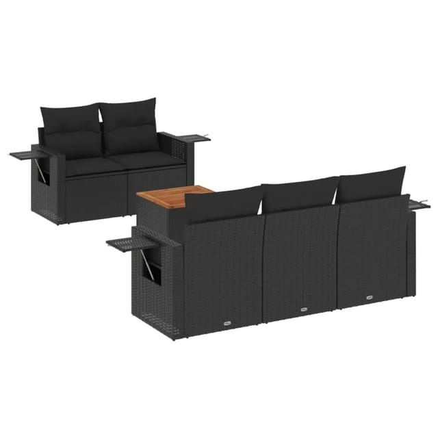 vidaXL 6-Tlg Garten-Sofagarnitur mit Kissen Schwarz Poly Rattan 3256776