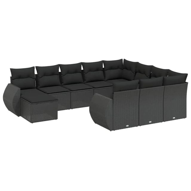 vidaXL 11-Tlg Garten-Sofagarnitur mit Kissen Schwarz Poly Rattan 3257518