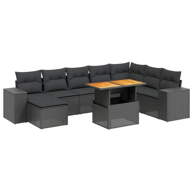 vidaXL 9-Tlg Garten-Sofagarnitur mit Kissen Schwarz Poly Rattan 3272770