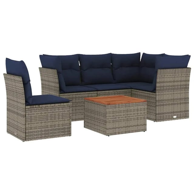 vidaXL 6-Tlg Garten-Sofagarnitur mit Kissen Grau Poly Rattan 3255977