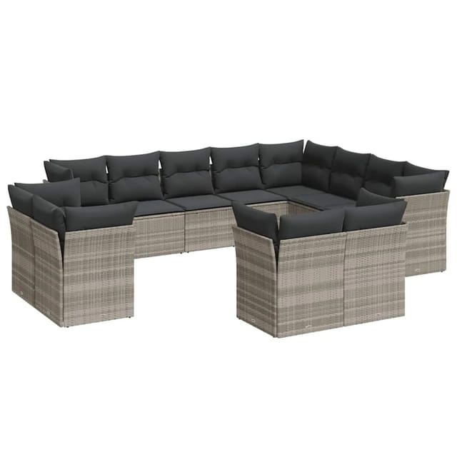 vidaXL 12-Tlg Garten-Sofagarnitur mit Kissen Hellgrau Poly Rattan 3218532