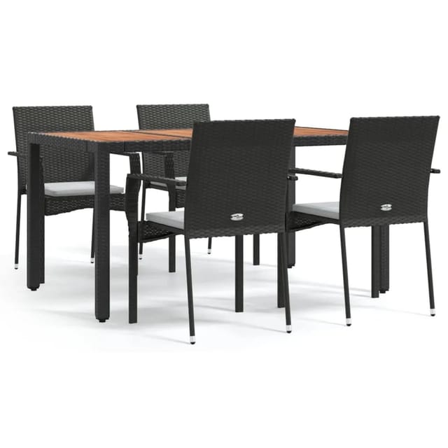 vidaXL 5-Tlg Garten-Essgruppe mit Kissen Schwarz Poly Rattan 3184989