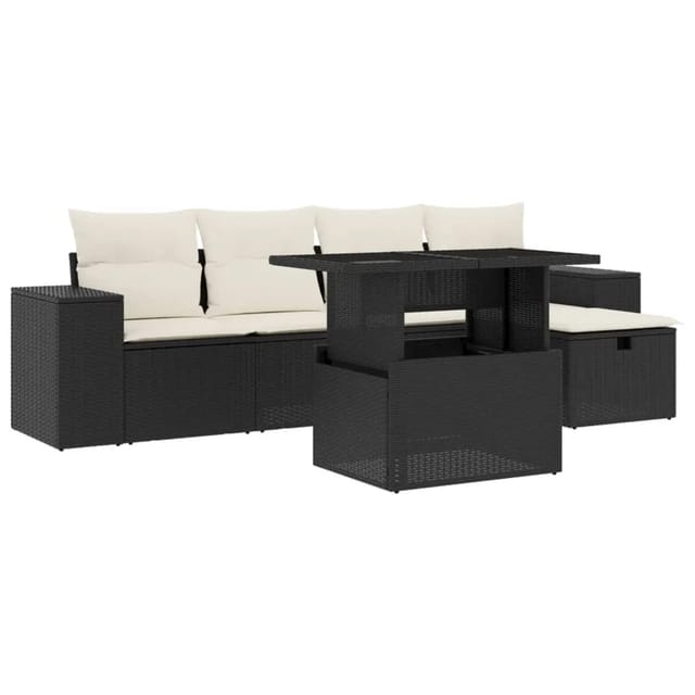 vidaXL 6-Tlg Garten-Sofagarnitur mit Kissen Schwarz Poly Rattan 3275286
