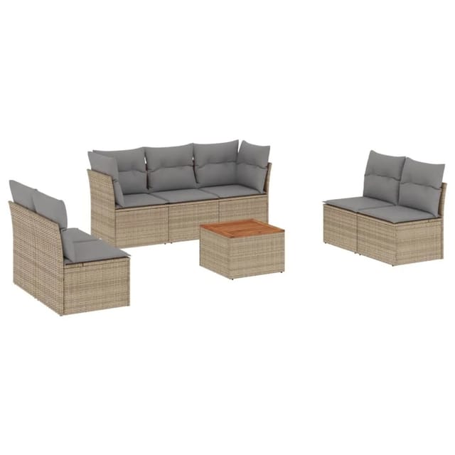 vidaXL 8-Tlg Garten-Sofagarnitur mit Kissen Beige Poly Rattan 3255898