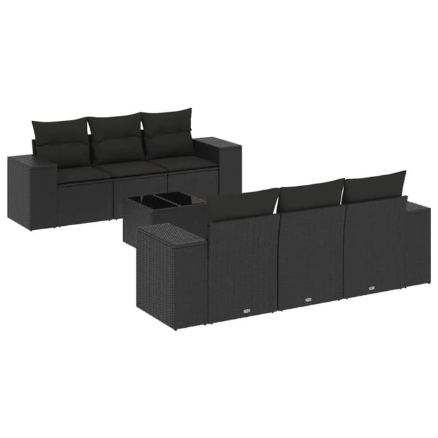 vidaXL 7-Tlg Garten-Sofagarnitur mit Kissen Schwarz Poly Rattan 3254642