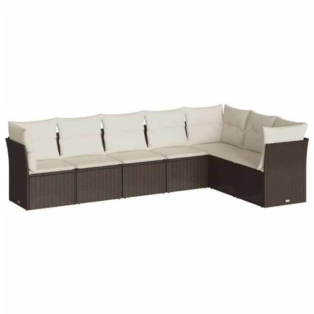 vidaXL 7-Tlg Garten-Sofagarnitur mit Kissen Braun Poly Rattan 3249582