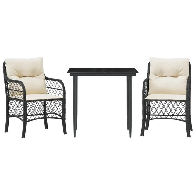vidaXL 3-Tlg Bistro-Set mit Kissen Schwarz Poly Rattan 3212082