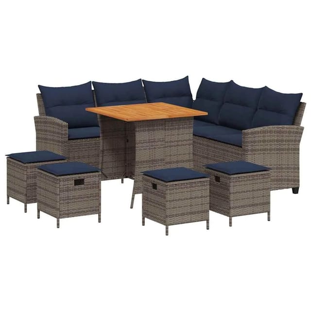 vidaXL 6-Tlg Garten-Sofagarnitur mit Kissen L-Form Grau Poly Rattan 3213544