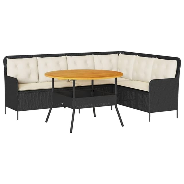 vidaXL 2-Tlg Garten-Sofagarnitur mit Auflagen Schwarz Poly Rattan 3262091