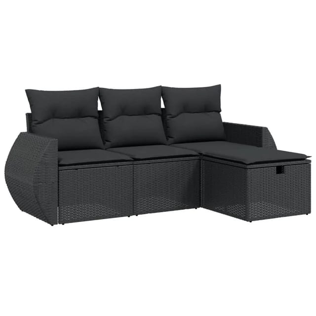 vidaXL 4-Tlg Garten-Sofagarnitur mit Kissen Schwarz Poly Rattan 3264061