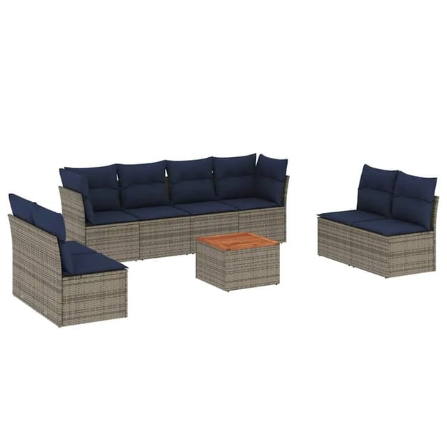 vidaXL 9-Tlg Garten-Sofagarnitur mit Kissen Grau Poly Rattan 3255914