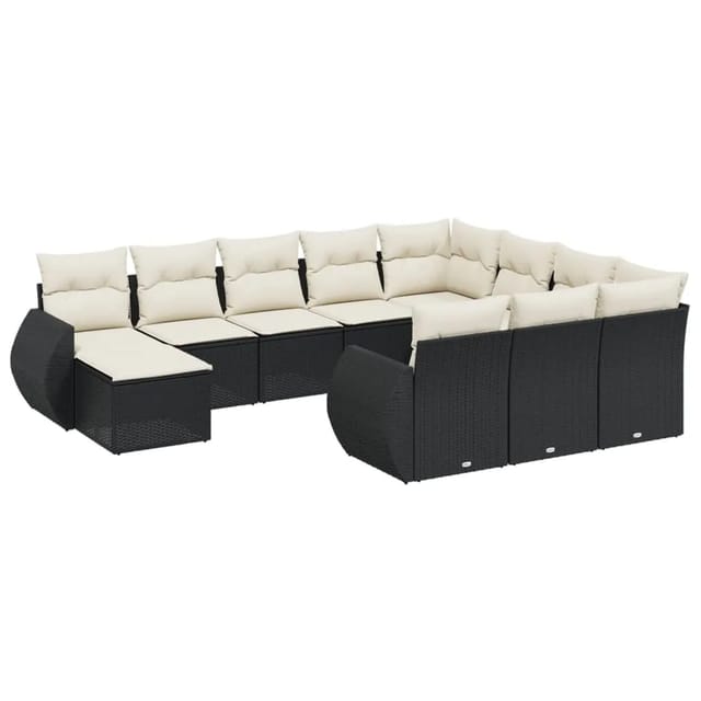 vidaXL 11-Tlg Garten-Sofagarnitur mit Kissen Schwarz Poly Rattan 3225188