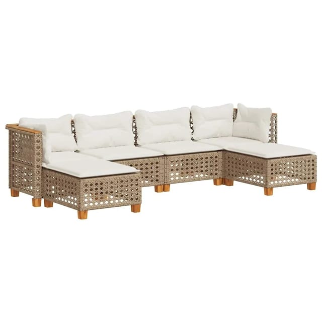 vidaXL 6-Tlg Garten-Sofagarnitur mit Kissen Beige Poly Rattan 3261952