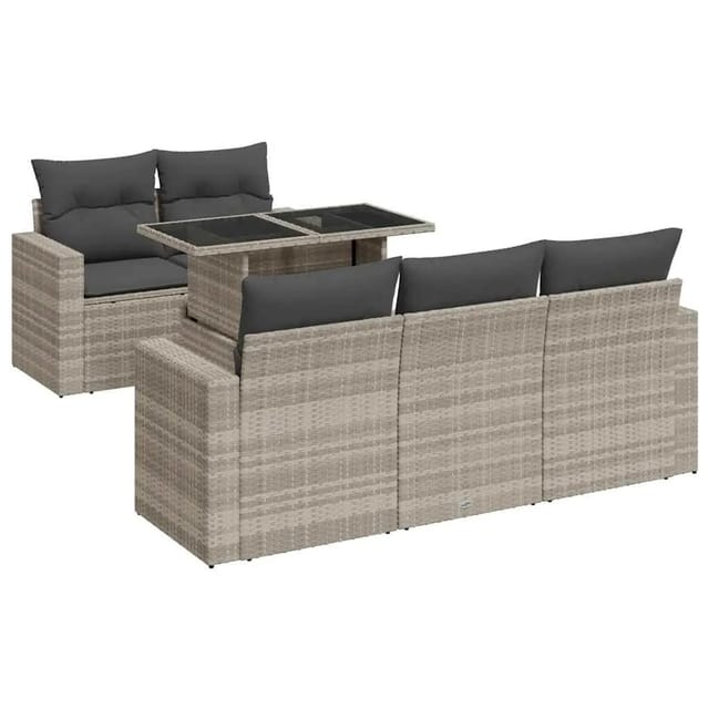 vidaXL 6-Tlg Garten-Sofagarnitur mit Kissen Hellgrau Poly Rattan 3326253