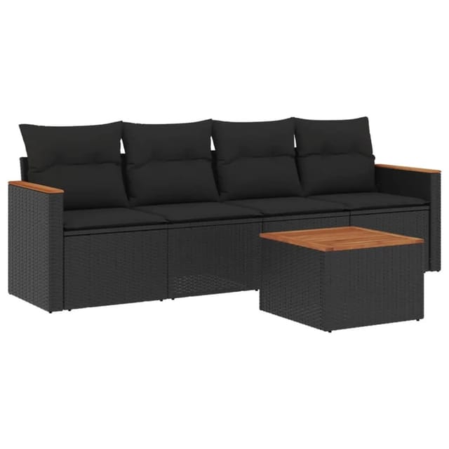 vidaXL 5-Tlg Garten-Sofagarnitur mit Kissen Schwarz Poly Rattan 3225775