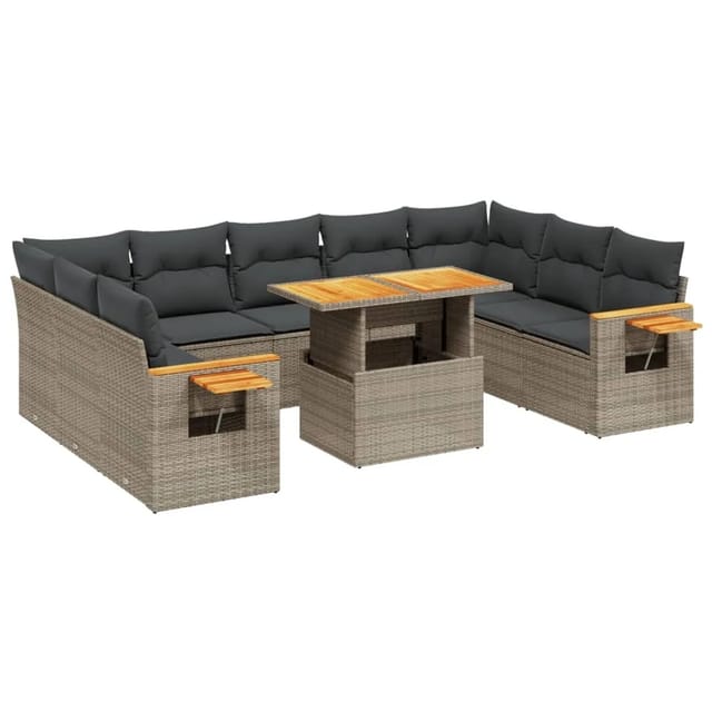 vidaXL 11-Tlg Garten-Sofagarnitur mit Kissen Grau Poly Rattan 3273692