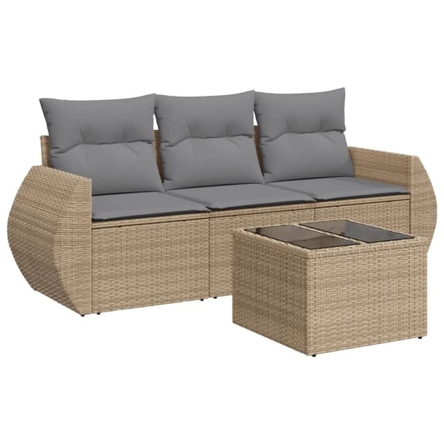 vidaXL 4-Tlg Garten-Sofagarnitur mit Kissen Beige Poly Rattan 3253406