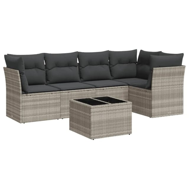 vidaXL 6-Tlg Garten-Sofagarnitur mit Kissen Hellgrau Poly Rattan 3249451