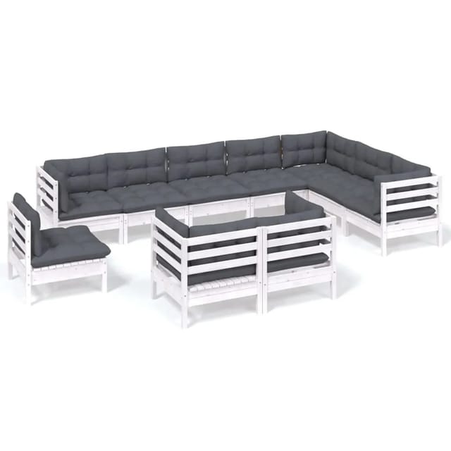vidaXL 10-Tlg Garten-Lounge-Set mit Kissen Weiß Kiefer Massivholz 3096780