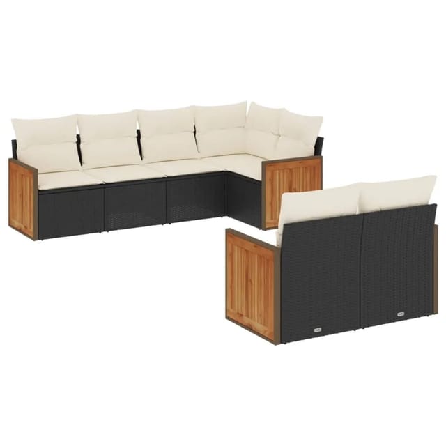 vidaXL 7-Tlg Garten-Sofagarnitur mit Kissen Schwarz Poly Rattan 3227820