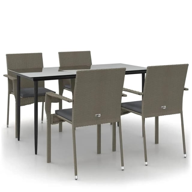 vidaXL 5-Tlg Garten-Essgruppe mit Kissen Schwarz und Grau Poly Rattan 3185127