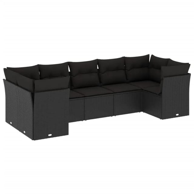 vidaXL 7-Tlg Garten-Sofagarnitur mit Kissen Schwarz Poly Rattan 3249954