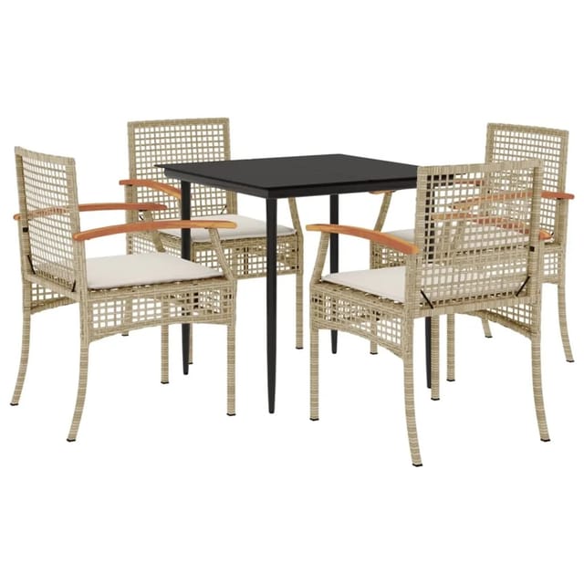 vidaXL 5-Tlg Garten-Essgruppe mit Kissen Beige Poly Rattan 3213625