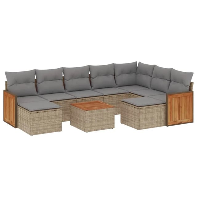 vidaXL 10-Tlg Garten-Sofagarnitur mit Kissen Beige Poly Rattan 3260631