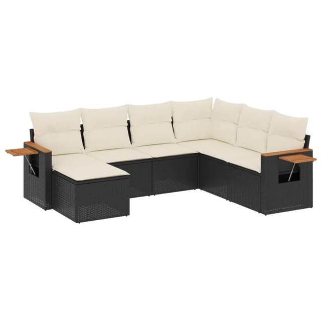 vidaXL 7-Tlg Garten-Sofagarnitur mit Kissen Schwarz Poly Rattan 3227043