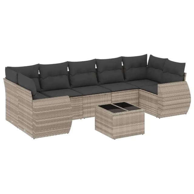 vidaXL 8-Tlg Garten-Sofagarnitur mit Kissen Hellgrau Poly Rattan 3253479