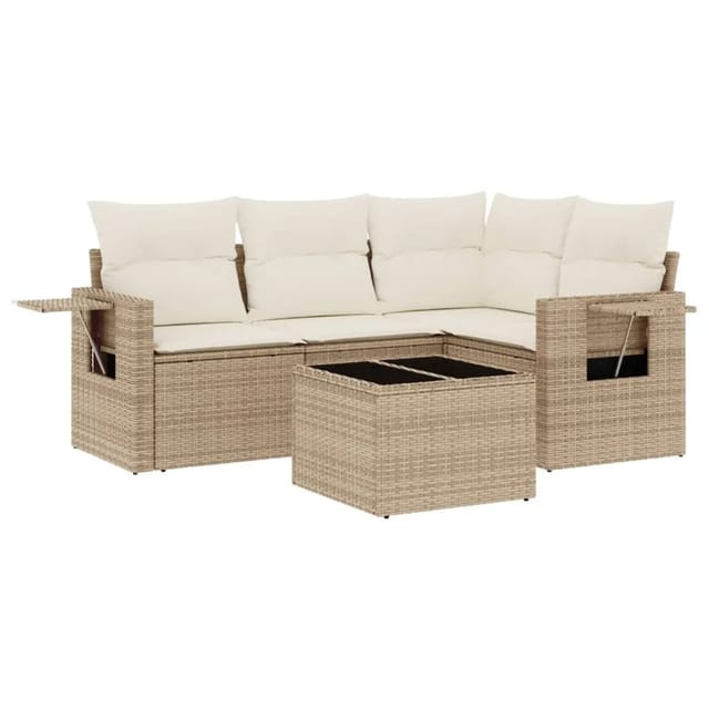 vidaXL 5-Tlg Garten-Sofagarnitur mit Kissen Beige Poly Rattan 3252455