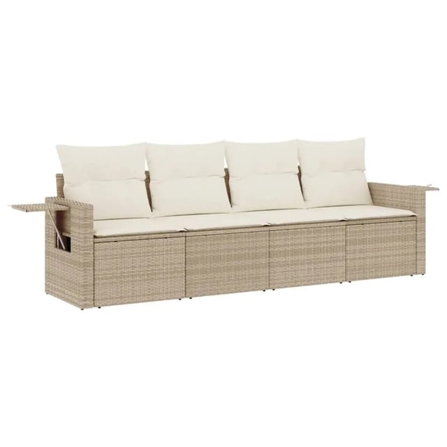 vidaXL 4-Tlg Garten-Sofagarnitur mit Kissen Beige Poly Rattan 3252215