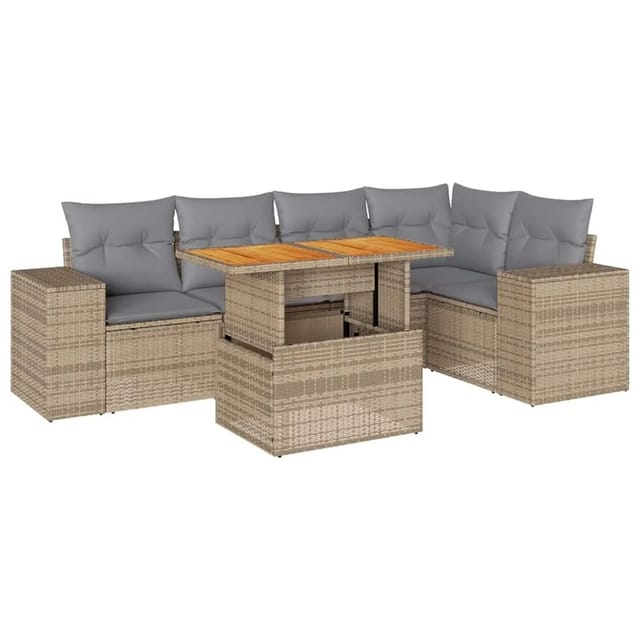vidaXL 6-Tlg Garten-Sofagarnitur mit Kissen Beige Poly Rattan 3327377