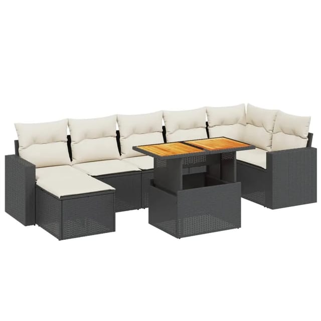 vidaXL 8-Tlg Garten-Sofagarnitur mit Kissen Schwarz Poly Rattan 3275597
