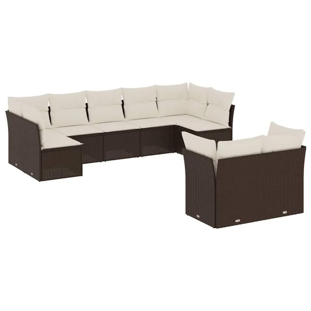 vidaXL 9-Tlg Garten-Sofagarnitur mit Kissen Braun Poly Rattan 3218153