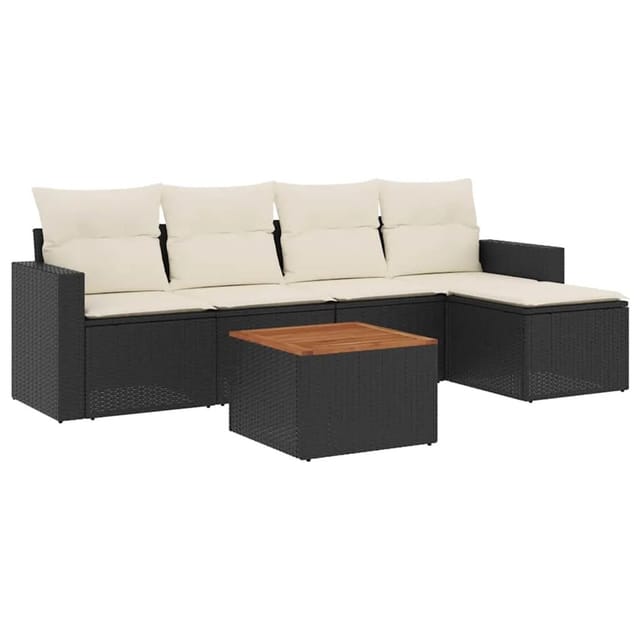 vidaXL 6-Tlg Garten-Sofagarnitur mit Kissen Schwarz Poly Rattan 3256427