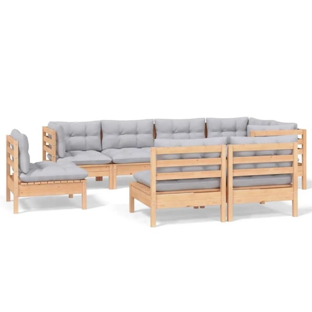 vidaXL 8-Tlg Garten-Lounge-Set mit Grauen Kissen Kiefer Massivholz 3096465