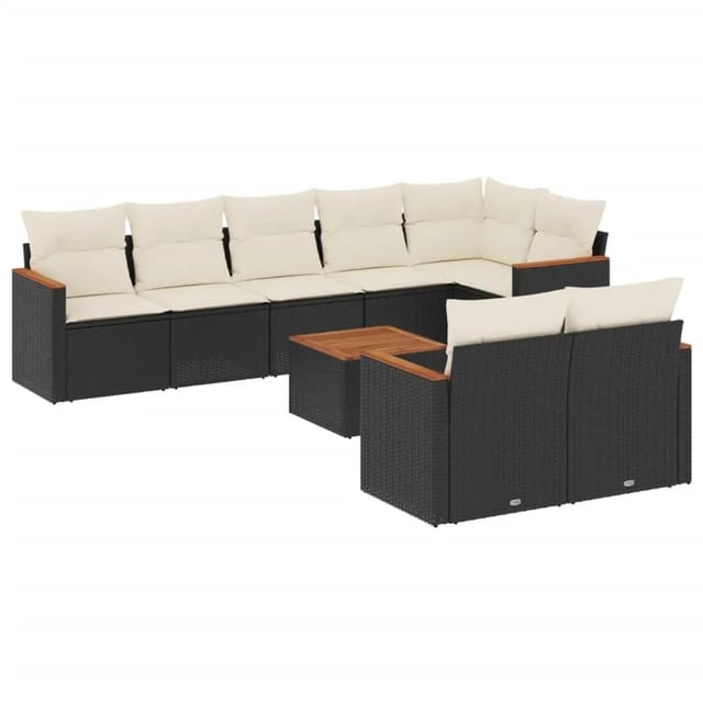 vidaXL 9-Tlg Garten-Sofagarnitur mit Kissen Schwarz Poly Rattan 3226154