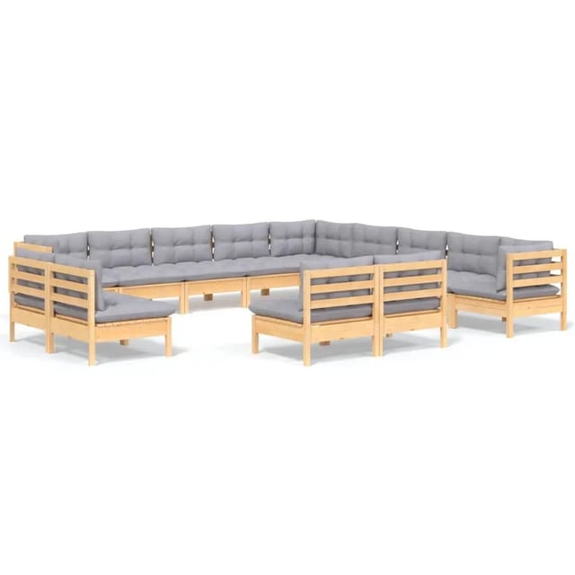 vidaXL 13-Tlg Garten-Lounge-Set mit Grauen Kissen Massivholz Kiefer 3096886