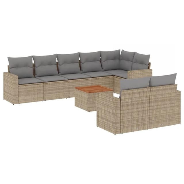 vidaXL 9-Tlg Garten-Sofagarnitur mit Kissen Beige Poly Rattan 3256542