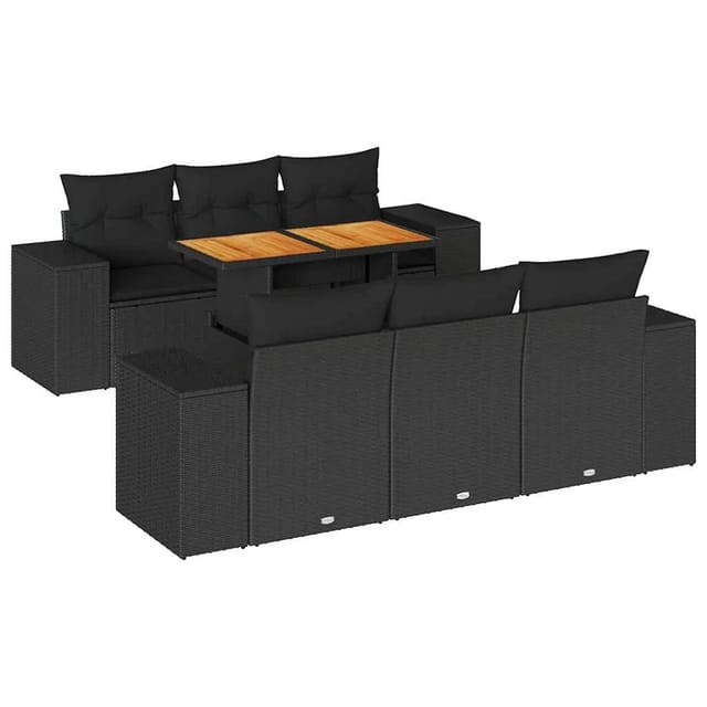 vidaXL 7-Tlg Garten-Sofagarnitur mit Kissen Schwarz Poly Rattan 3327331