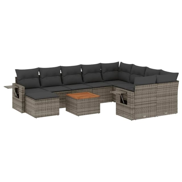 vidaXL 11-Tlg Garten-Sofagarnitur mit Kissen Grau Poly Rattan 3257187