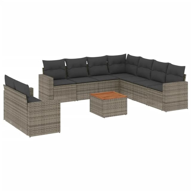vidaXL 10-Tlg Garten-Sofagarnitur mit Kissen Grau Poly Rattan 3256522