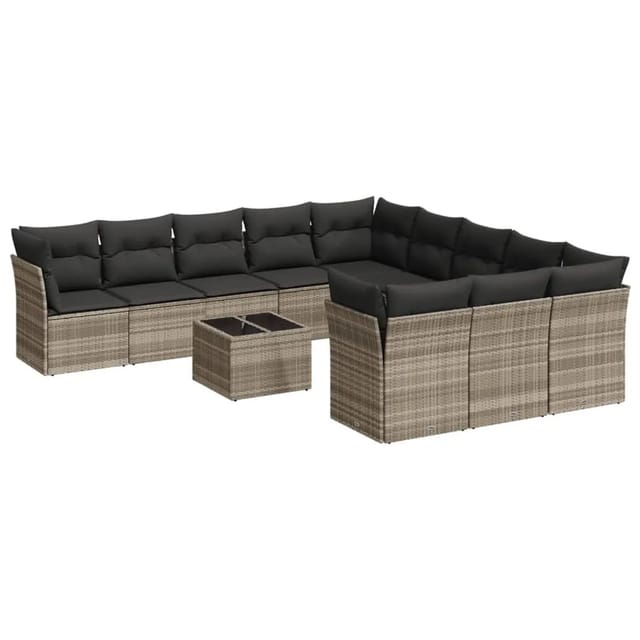 vidaXL 12-Tlg Garten-Sofagarnitur mit Kissen Hellgrau Poly Rattan 3218422