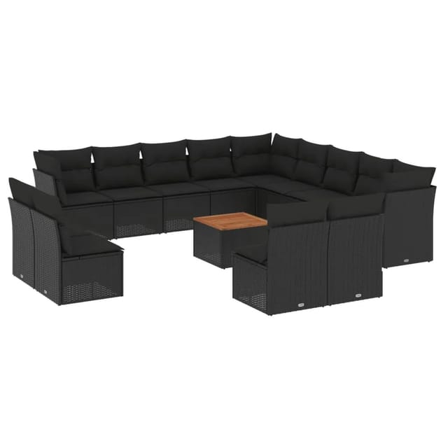 vidaXL 14-Tlg Garten-Sofagarnitur mit Kissen Schwarz Poly Rattan 3256265