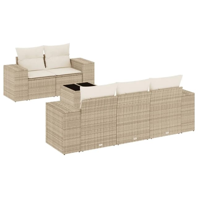 vidaXL 6-Tlg Garten-Sofagarnitur mit Kissen Beige Poly Rattan 3254635