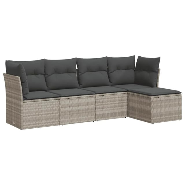 vidaXL 5-Tlg Garten-Sofagarnitur mit Kissen Hellgrau Poly Rattan 3325268