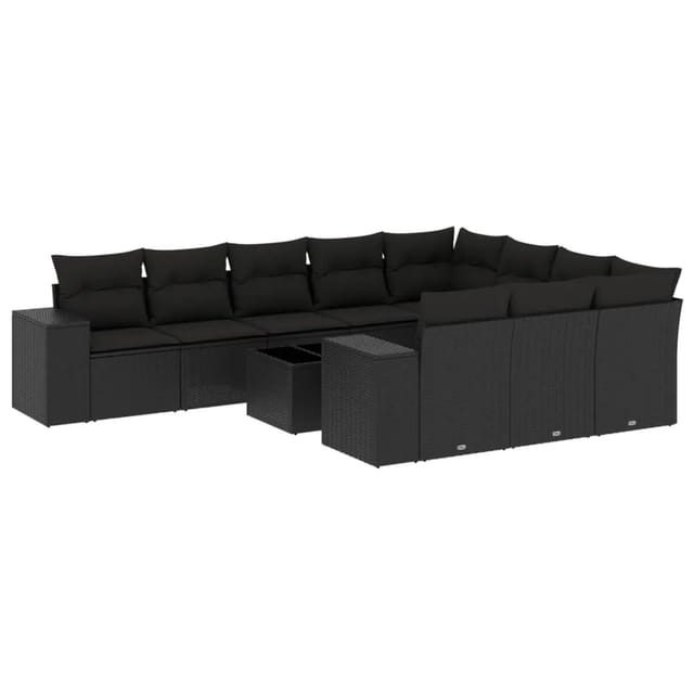 vidaXL 11-Tlg Garten-Sofagarnitur mit Kissen Schwarz Poly Rattan 3255432
