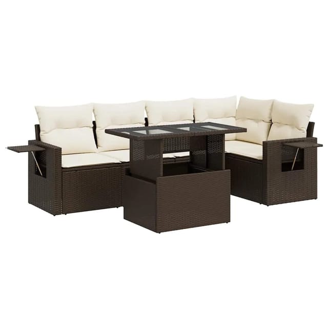 vidaXL 6-Tlg Garten-Sofagarnitur mit Kissen Braun Poly Rattan 3326484