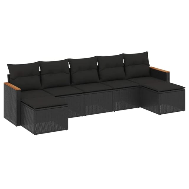 vidaXL 7-Tlg Garten-Sofagarnitur mit Kissen Schwarz Poly Rattan 3226230